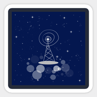 antenna, communication, television, internet, illustration, night, modern, technology, light, shine, glitter, stars, space, galaxy, cosmos Sticker